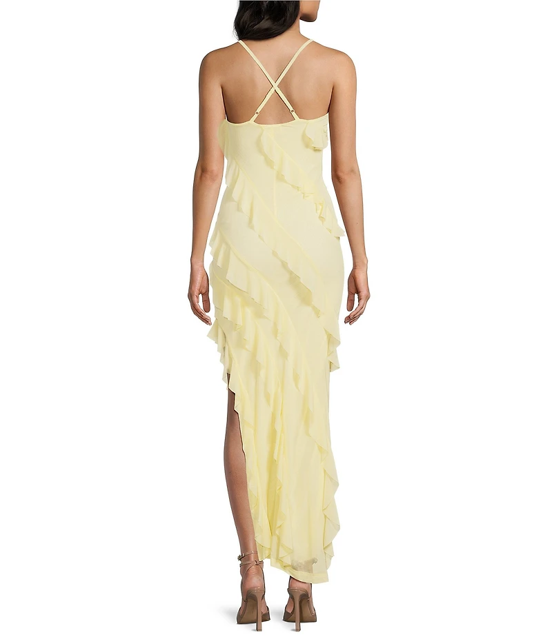 Allison & Kelly V-Neck Asymmetrical Ruffled Maxi Dress