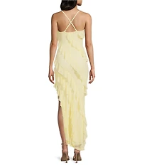 Allison & Kelly V-Neck Asymmetrical Ruffled Maxi Dress