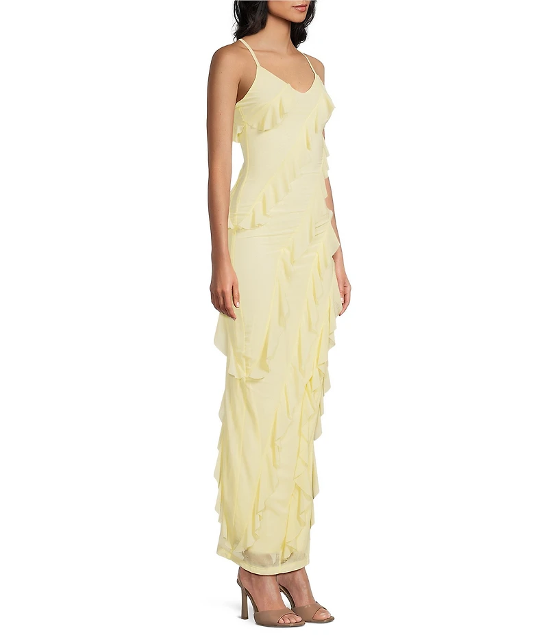 Allison & Kelly V-Neck Asymmetrical Ruffled Maxi Dress