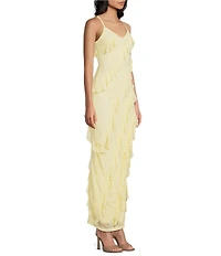 Allison & Kelly V-Neck Asymmetrical Ruffled Maxi Dress