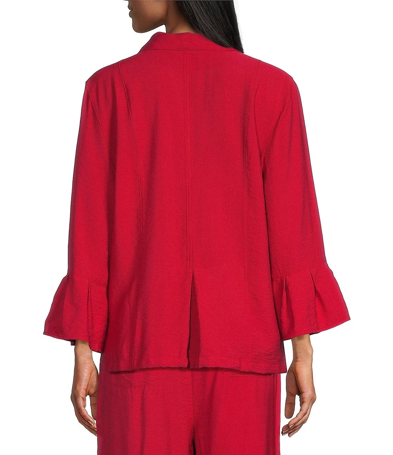 Allison Daley Coordinating 3/4 Flounce Sleeve Button Front Point Collar Top