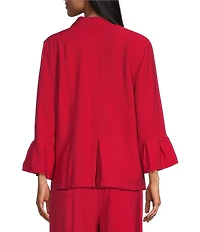 Allison Daley Coordinating 3/4 Flounce Sleeve Button Front Point Collar Top