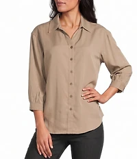 Allison Daley 3/4 Sleeve Button Front Point Collar Blouse