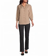 Allison Daley 3/4 Sleeve Button Front Point Collar Blouse