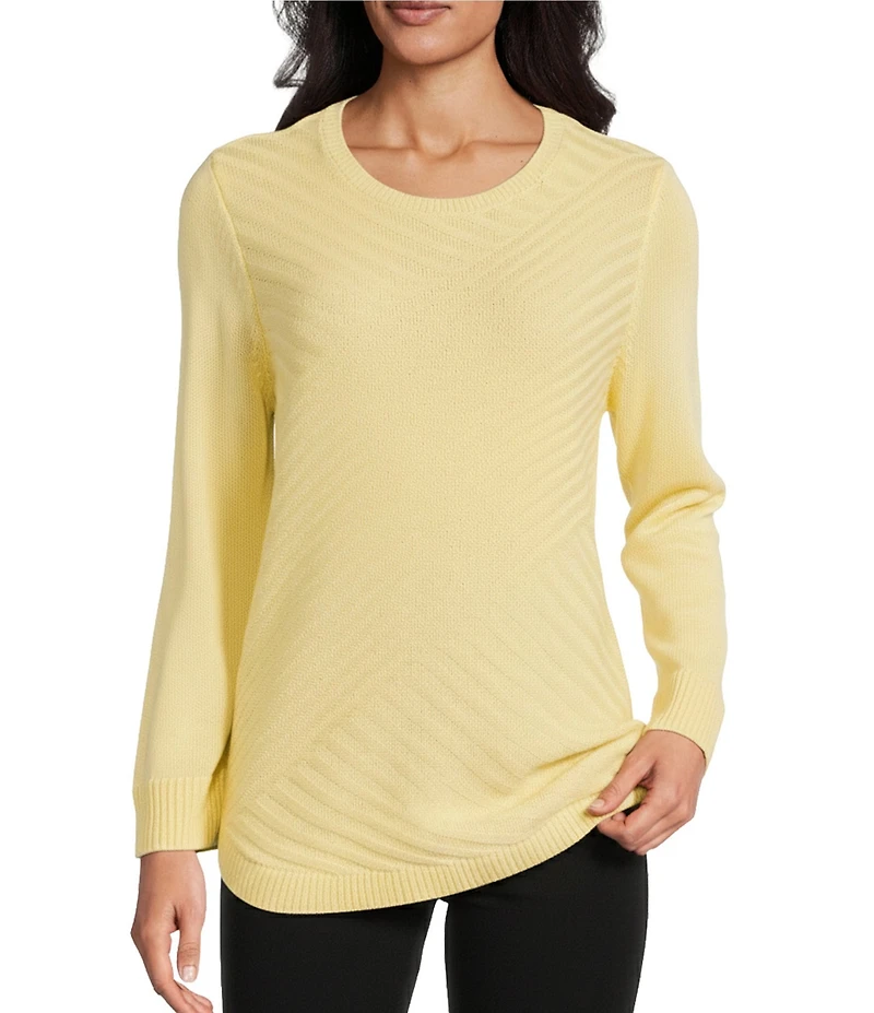 Allison Daley 3/4 Sleeve Crew Neck Curve Hem Diagonal Rib Front Sweater