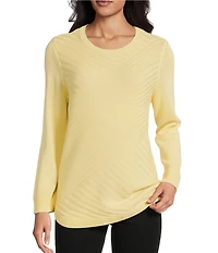 Allison Daley 3/4 Sleeve Crew Neck Curve Hem Diagonal Rib Front Sweater