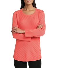 Allison Daley 3/4 Sleeve Crew Neck Curve Hem Diagonal Rib Front Sweater