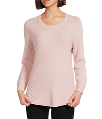 Allison Daley 3/4 Sleeve Crew Neck Curve Hem Diagonal Rib Front Sweater
