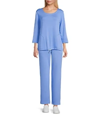 Allison Daley 3/4 Sleeve Crew Neck Drawstring Hem Scuba Knit Top