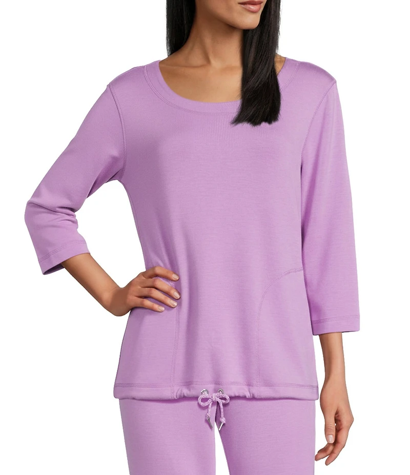 Allison Daley 3/4 Sleeve Crew Neck Drawstring Hem Scuba Knit Top