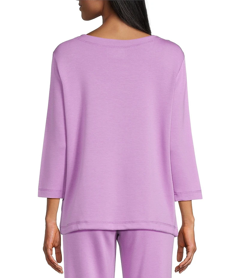 Allison Daley 3/4 Sleeve Crew Neck Drawstring Hem Scuba Knit Top