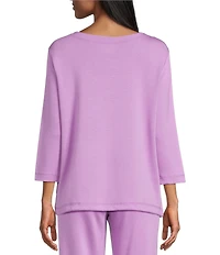 Allison Daley 3/4 Sleeve Crew Neck Drawstring Hem Scuba Knit Top