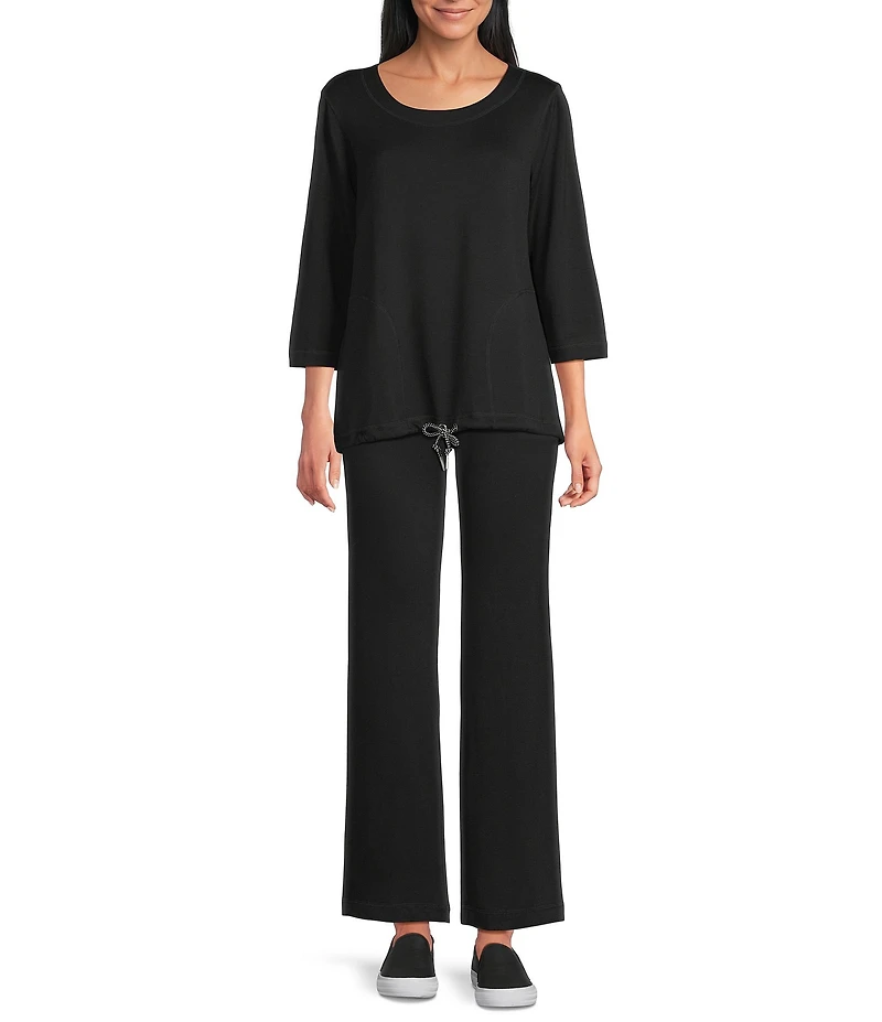 Allison Daley 3/4 Sleeve Crew Neck Drawstring Hem Scuba Knit Top