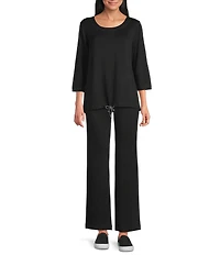 Allison Daley 3/4 Sleeve Crew Neck Drawstring Hem Scuba Knit Top