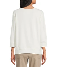 Allison Daley 3/4 Sleeve Crew Neck Embordered Top