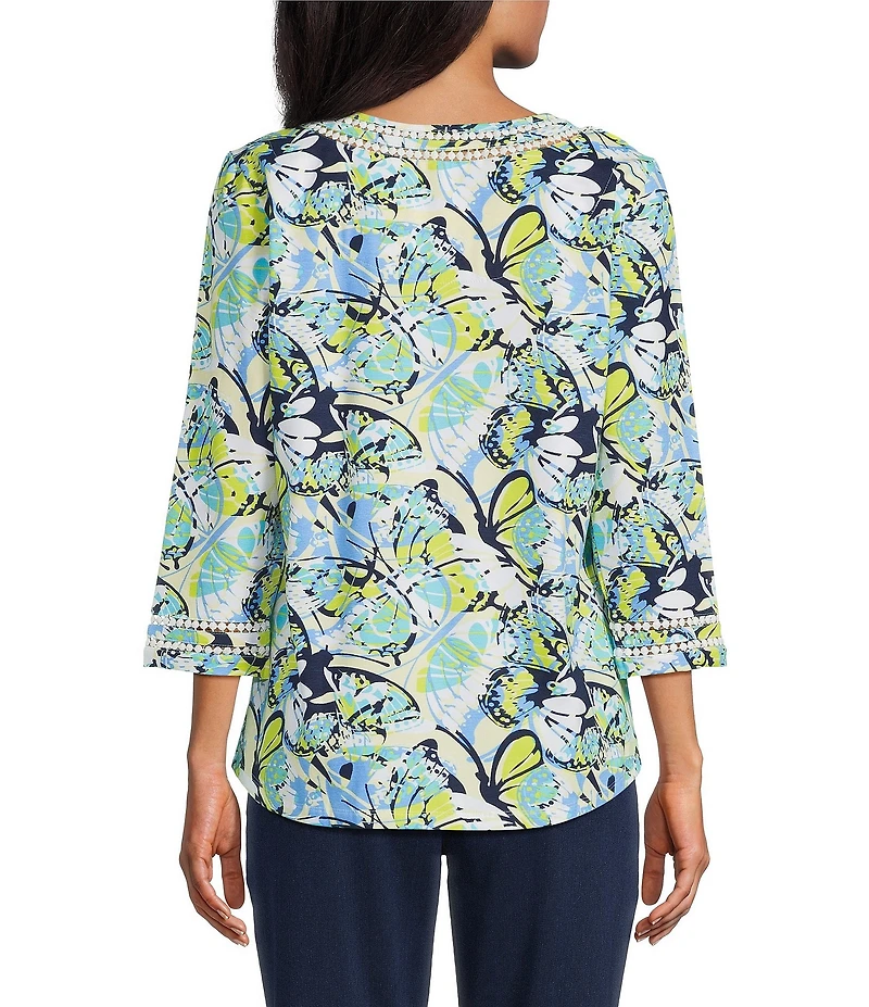 Allison Daley 3/4 Sleeve Crew Neck Lace Detail Knit Top