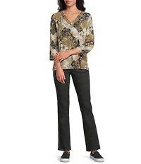 Allison Daley 3/4 Sleeve Embellished V-Neck Side Tie Hem Top