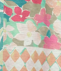 Allison Daley Spring Patchwork Print 3/4 Sleeve Keyhole Neck Asymmetric Hem Knit Top