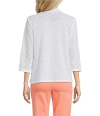 Allison Daley 3/4 Sleeve Open Front Pointelle Cardigan