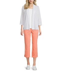 Allison Daley 3/4 Sleeve Open Front Pointelle Cardigan