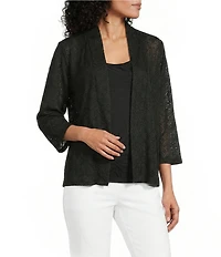 Allison Daley 3/4 Sleeve Open Front Pointelle Cardigan