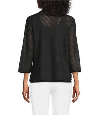 Allison Daley 3/4 Sleeve Open Front Pointelle Cardigan