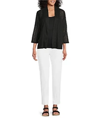 Allison Daley 3/4 Sleeve Open Front Pointelle Cardigan