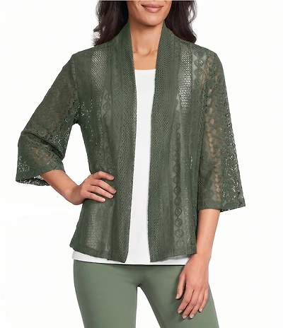 Allison Daley 3/4 Sleeve Open Front Pointelle Cardigan