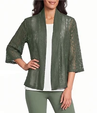 Allison Daley 3/4 Sleeve Open Front Pointelle Cardigan