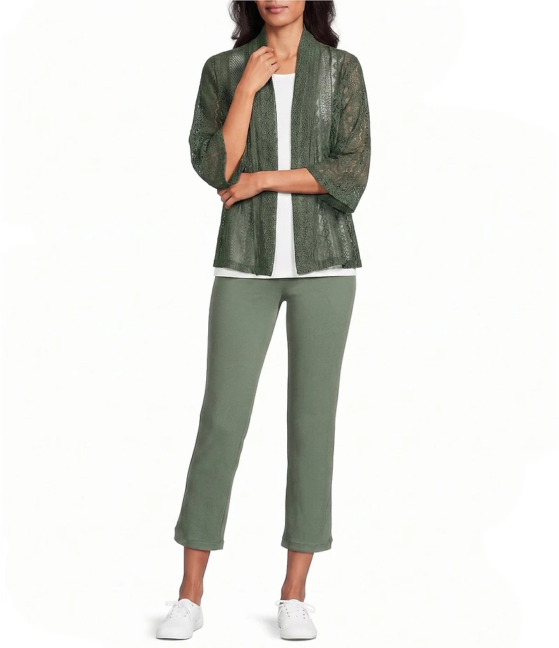 Allison Daley 3/4 Sleeve Open Front Pointelle Cardigan