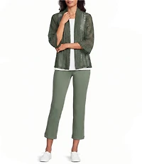 Allison Daley 3/4 Sleeve Open Front Pointelle Cardigan