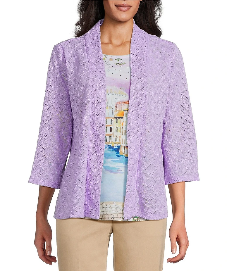 Allison Daley 3/4 Sleeve Open Front Pointelle Cardigan