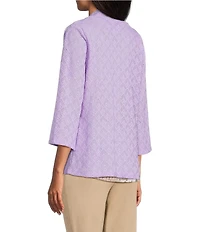 Allison Daley 3/4 Sleeve Open Front Pointelle Cardigan