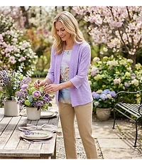 Allison Daley 3/4 Sleeve Open Front Pointelle Cardigan
