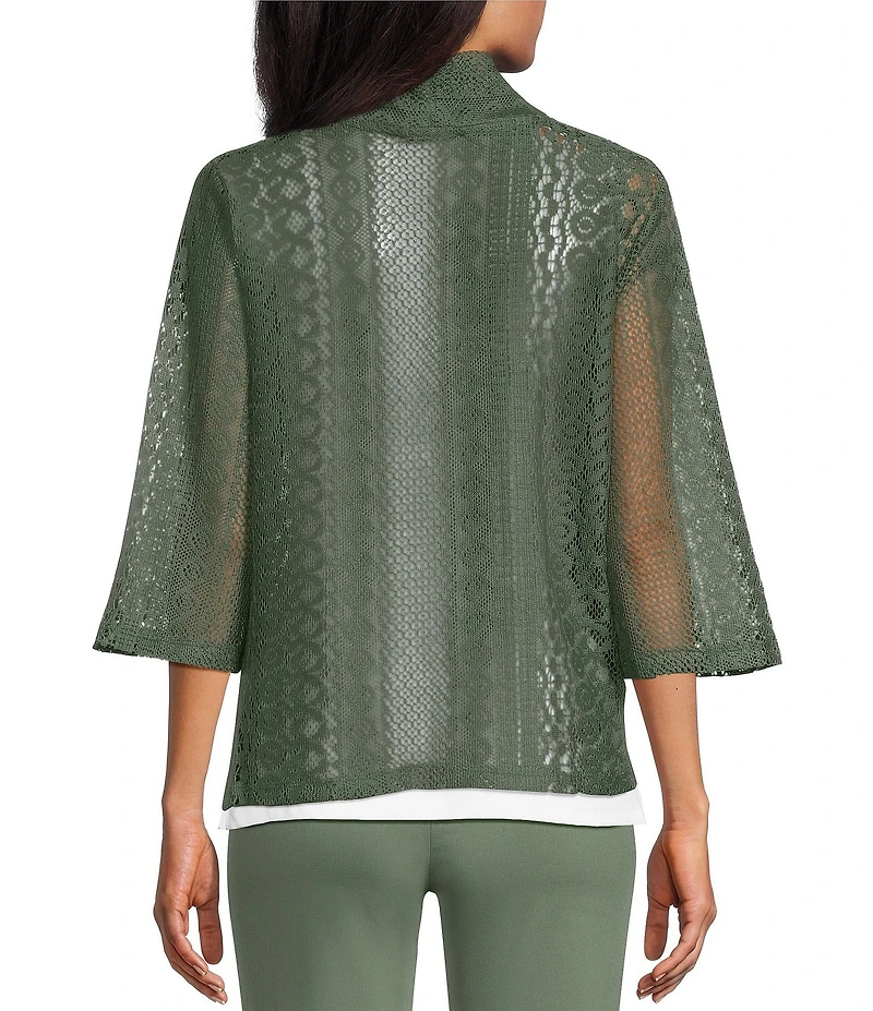Allison Daley 3/4 Sleeve Open Front Pointelle Cardigan