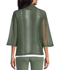 Allison Daley 3/4 Sleeve Open Front Pointelle Cardigan