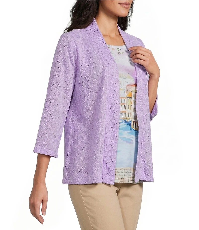 Allison Daley 3/4 Sleeve Open Front Pointelle Cardigan