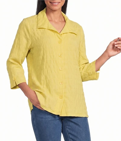 Allison Daley 3/4 Sleeve Point Collar Button Front Knit Top