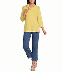 Allison Daley 3/4 Sleeve Point Collar Button Front Knit Top