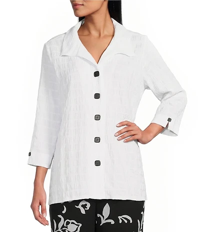 Allison Daley 3/4 Sleeve Point Collar Button Front Knit Top