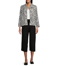 Allison Daley 3/4 Sleeve Point Collar Button Front Linen Blend Jacket