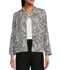 Allison Daley 3/4 Sleeve Point Collar Button Front Linen Blend Jacket