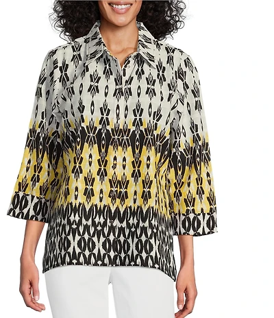 Allison Daley 3/4 Sleeve Point Collar Button Front Shirt