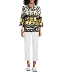Allison Daley 3/4 Sleeve Point Collar Button Front Shirt