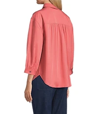 Allison Daley 3/4 Sleeve Point Collar Y-Neck Button Front Top
