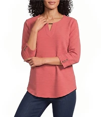 Allison Daley 3/4 Sleeve V-Neck Keyhole Knit Top