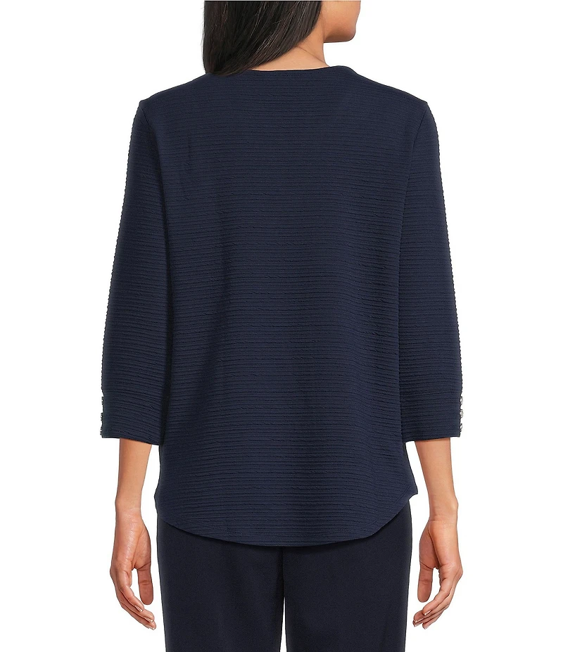Allison Daley 3/4 Sleeve V-Neck Keyhole Knit Top