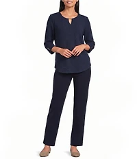 Allison Daley 3/4 Sleeve V-Neck Keyhole Knit Top