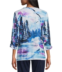 Allison Daley Alpine Breeze Print 3/4 Sleeve Crew Neck Knit Top