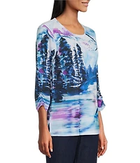 Allison Daley Alpine Breeze Print 3/4 Sleeve Crew Neck Knit Top